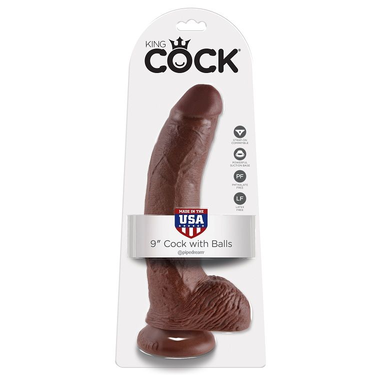 Gode réaliste marron avec boules 22.9 cm — KING COCK