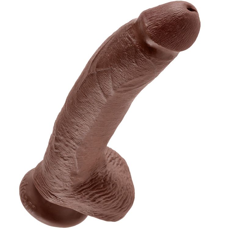 Gode réaliste marron avec boules 22.9 cm — KING COCK