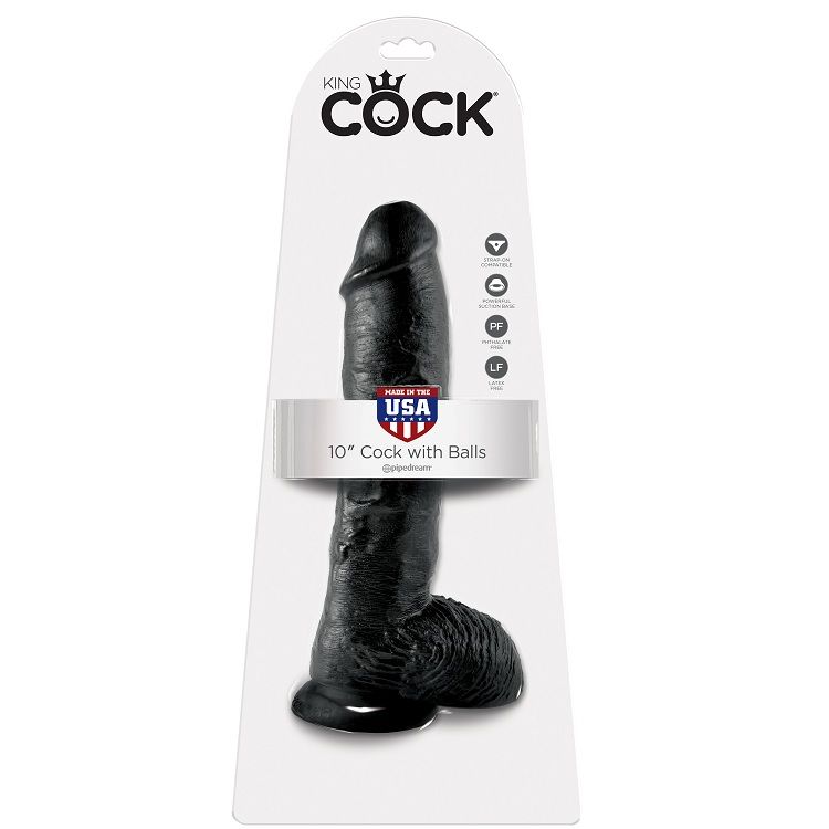Gode réaliste noir avec boules 25 cm — KING COCK