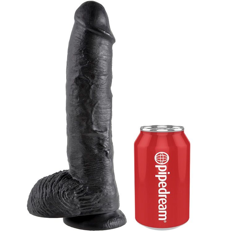 Gode réaliste noir avec boules 25 cm — KING COCK