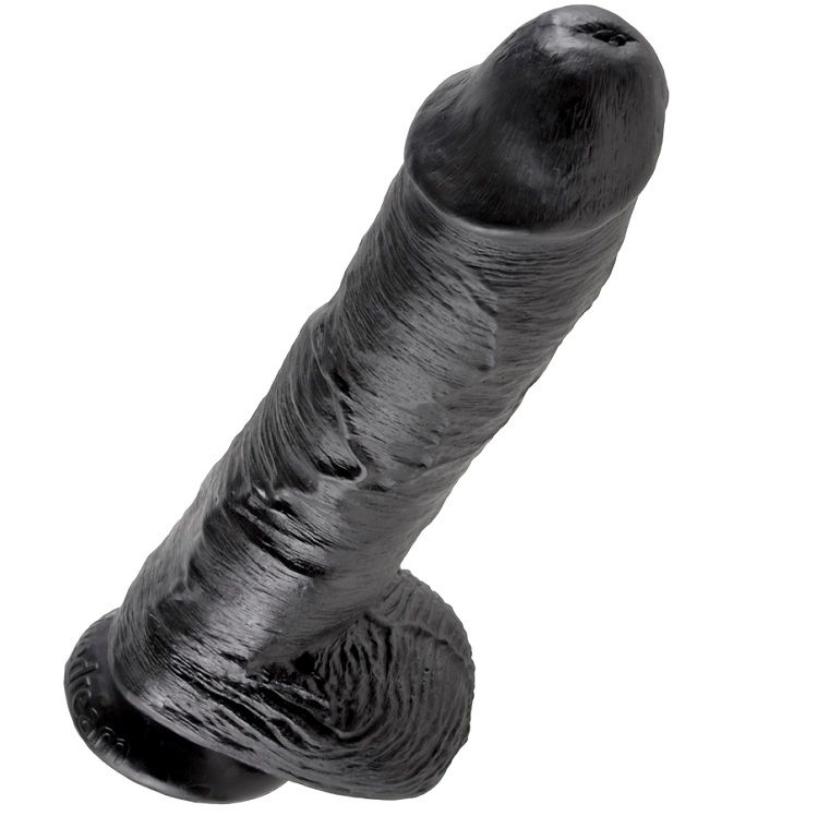 Gode réaliste noir avec boules 25 cm — KING COCK