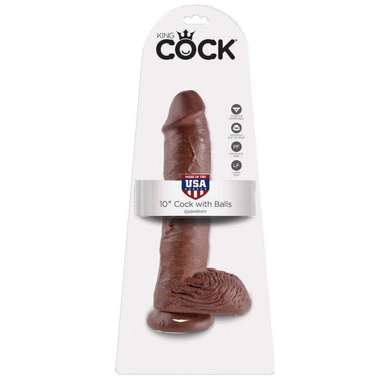 Gode réaliste marron avec boules 25,4 cm — KING COCK