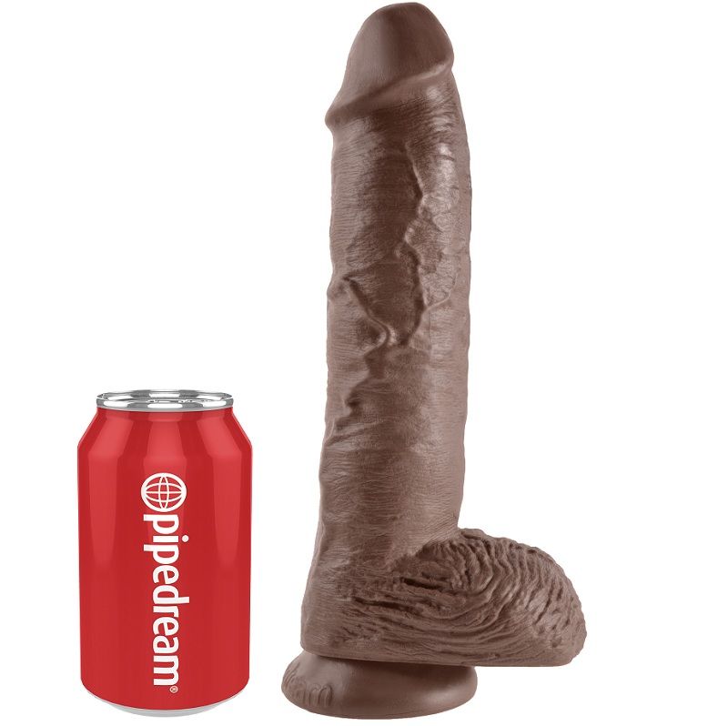 Gode réaliste marron avec boules 25,4 cm — KING COCK