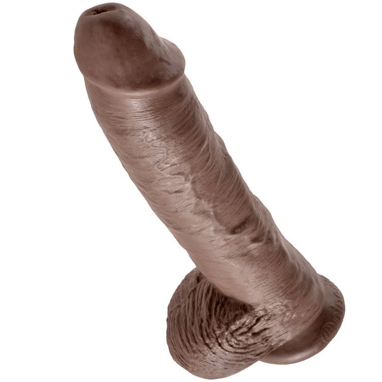 Gode réaliste marron avec boules 25,4 cm — KING COCK