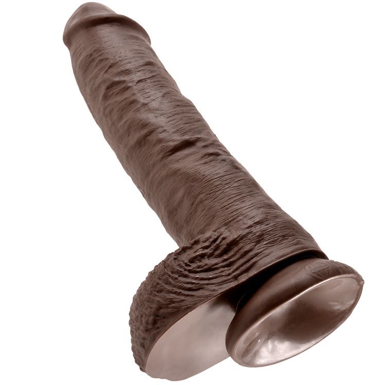 Gode réaliste marron avec boules 25,4 cm — KING COCK