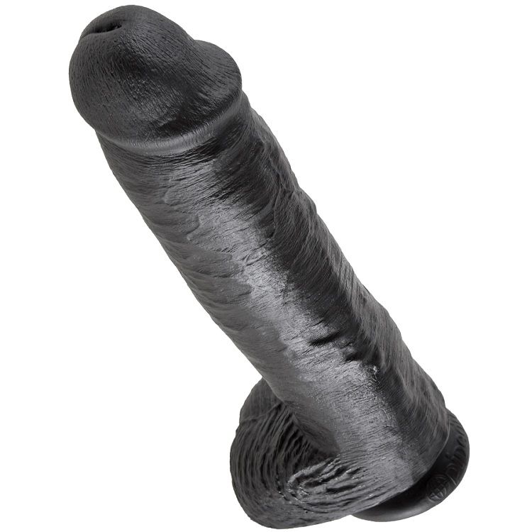 Godet réaliste noir avec testicules, 28 cm — KING COCK