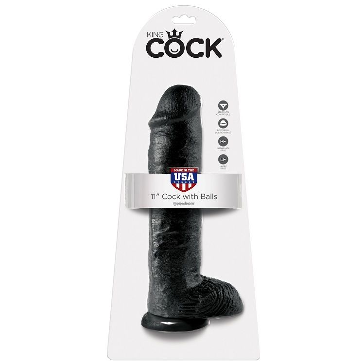 Godet réaliste noir avec testicules, 28 cm — KING COCK