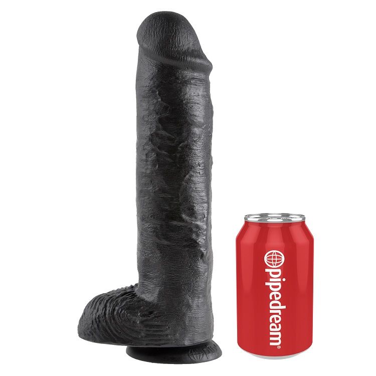 Godet réaliste noir avec testicules, 28 cm — KING COCK