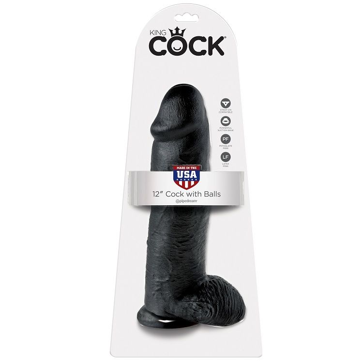 Gode réaliste noir avec boules 30 cm — KING COCK