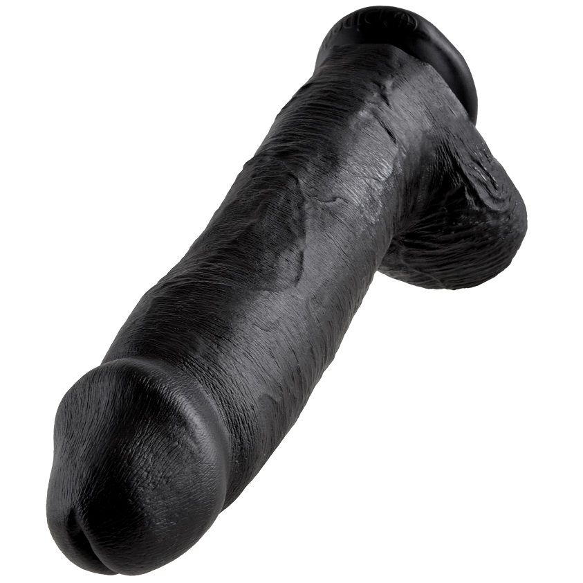 Gode réaliste noir avec boules 30 cm — KING COCK