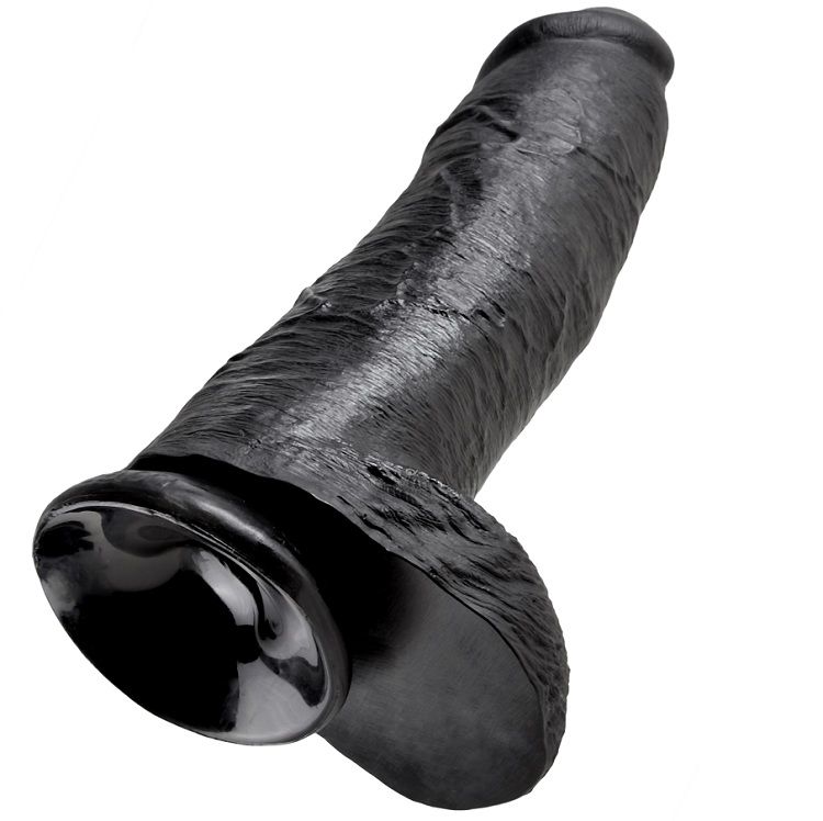 Gode réaliste noir avec boules 30 cm — KING COCK