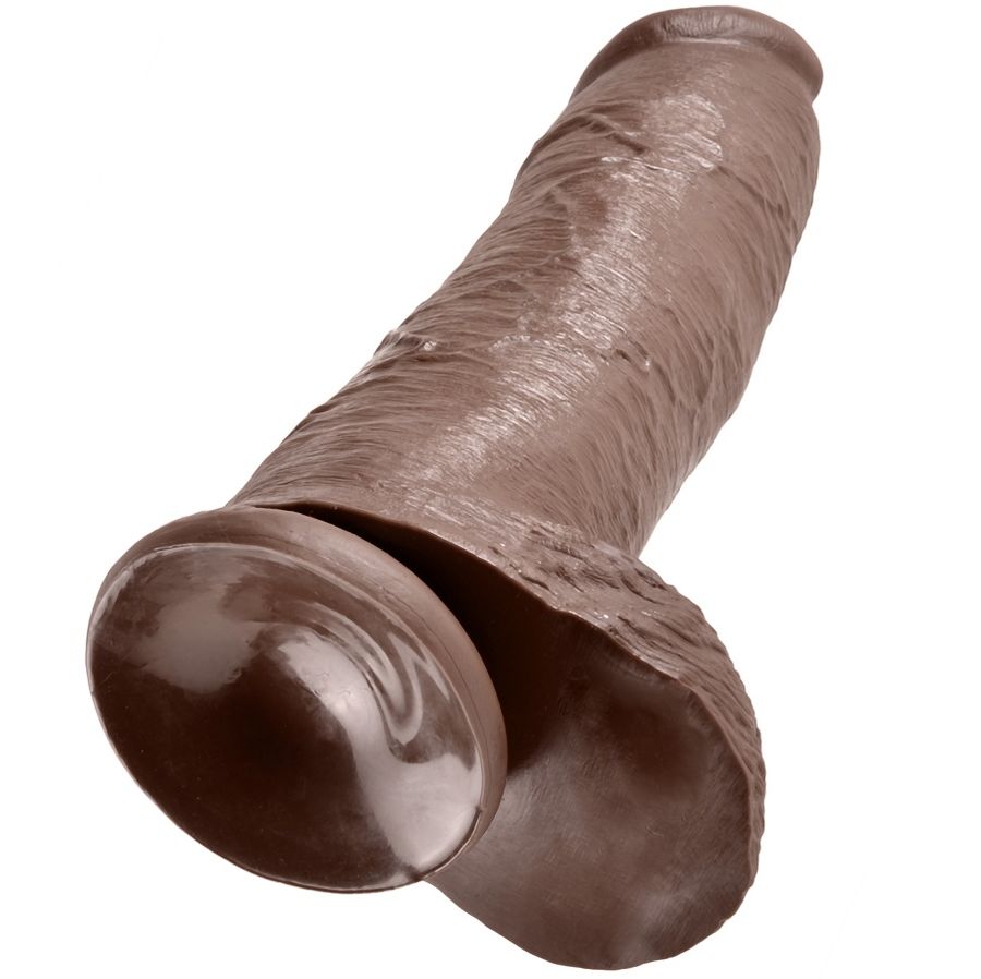 Gode réaliste marron avec boules 30 cm — KING COCK