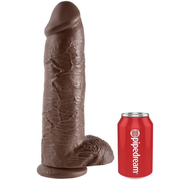 Gode réaliste marron avec boules 30 cm — KING COCK